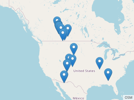 Locations where Albertosaurus fossils were found.