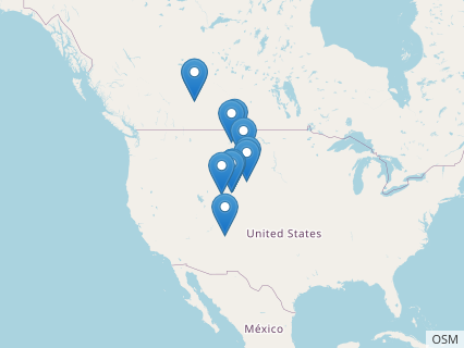 Locations where Ankylosaurus fossils were found.