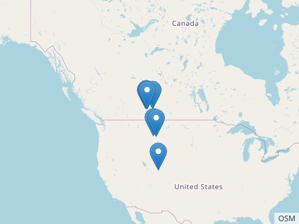 Locations where Centrosaurus fossils were found.