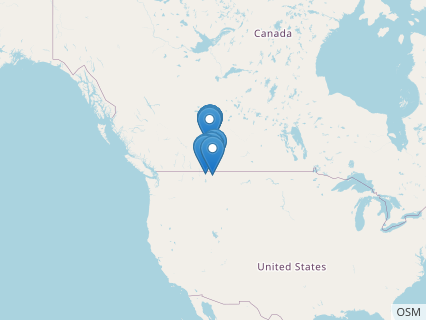 Locations where Hypacrosaurus fossils were found.