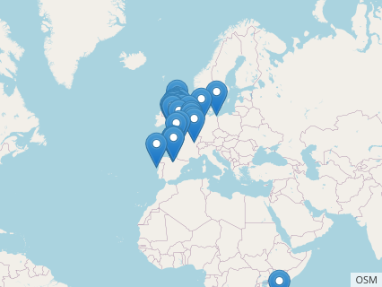 Locations where Megalosaurus fossils were found.