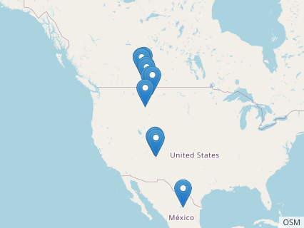 Locations where Monoclonius fossils were found.