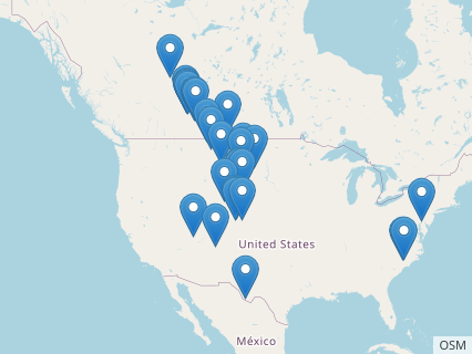 Locations where Ornithomimus fossils were found.