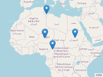 Locations where Ouranosaurus fossils were found.