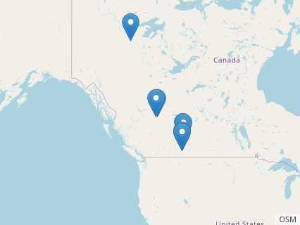 Locations where Pachyrhinosaurus fossils were found.