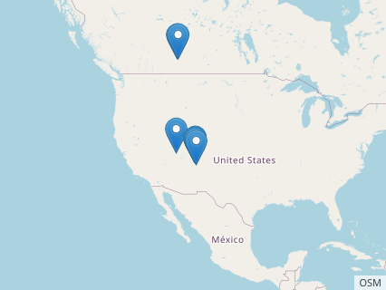 Locations where Parasaurolophus fossils were found.