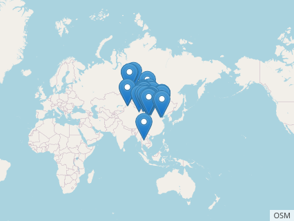 Locations where Psittacosaurus fossils were found.