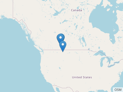 Locations where Styracosaurus fossils were found.