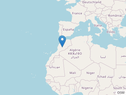 Locations where Tazoudasaurus fossils were found.