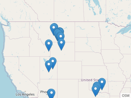 Locations where Tenontosaurus fossils were found.